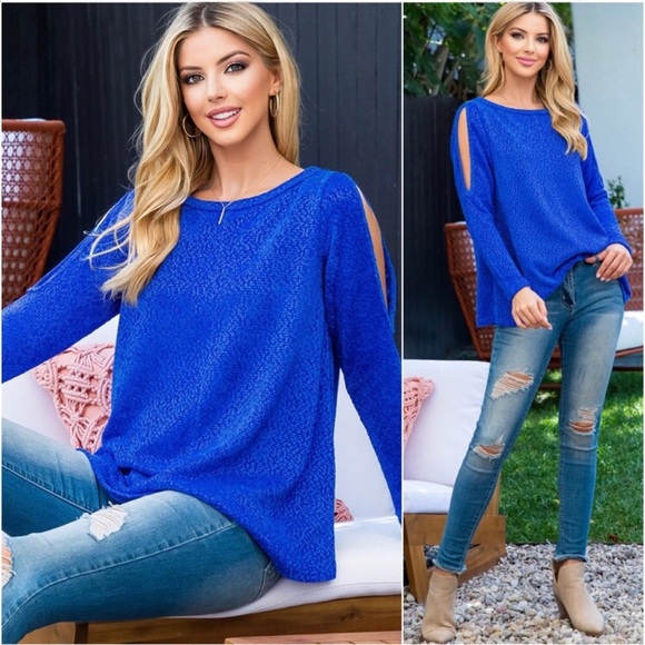 Women’s royal blue stunning trendy fall sparkle detail long sleeve top - Picture 2 of 3